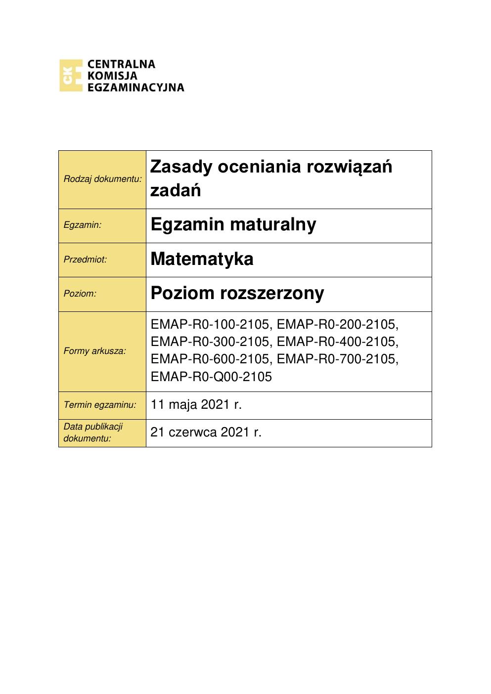 odpowiedzi - matematyka rozszerzony - matura 2021 - maj-01