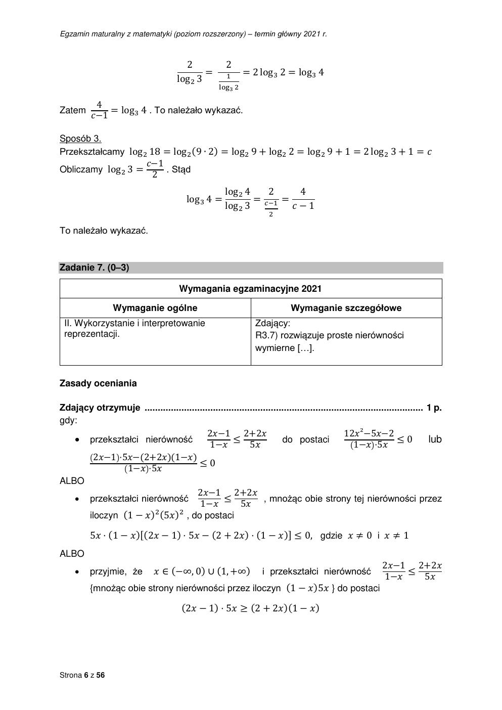 odpowiedzi - matematyka rozszerzony - matura 2021 - maj-06