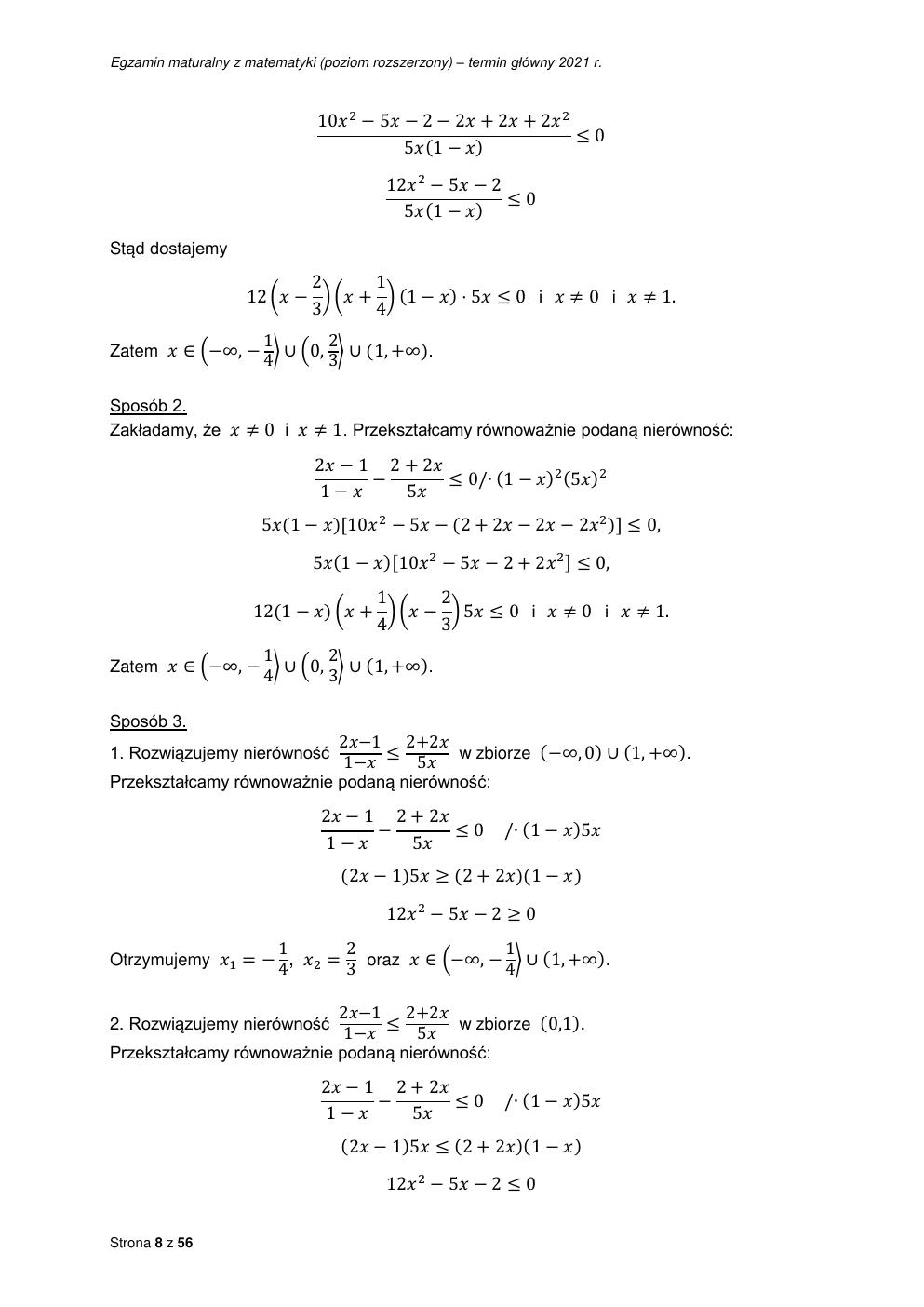 odpowiedzi - matematyka rozszerzony - matura 2021 - maj-08