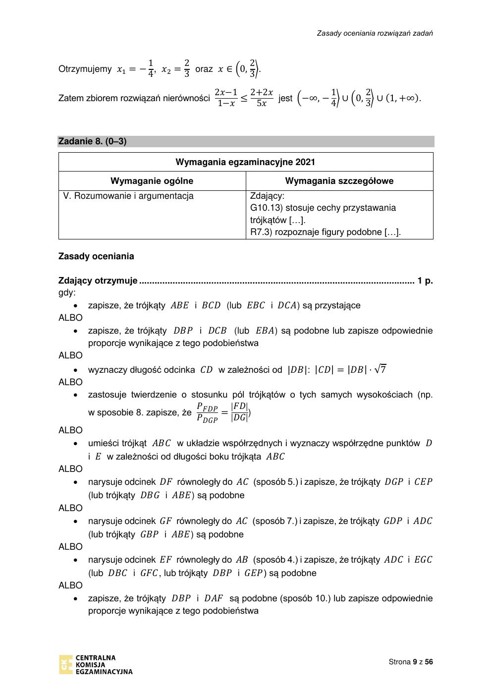 odpowiedzi - matematyka rozszerzony - matura 2021 - maj-09