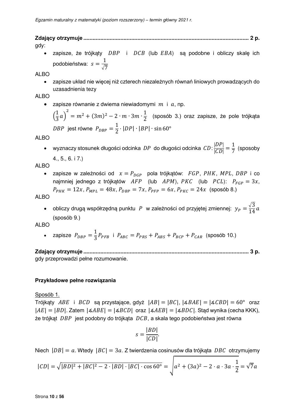 odpowiedzi - matematyka rozszerzony - matura 2021 - maj-10