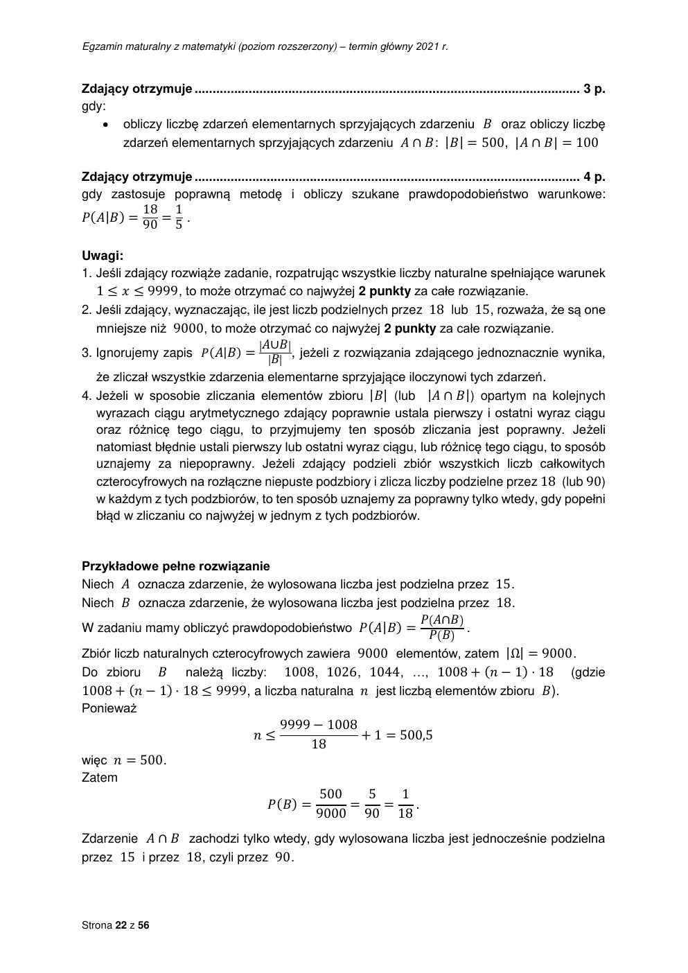 odpowiedzi - matematyka rozszerzony - matura 2021 - maj-22