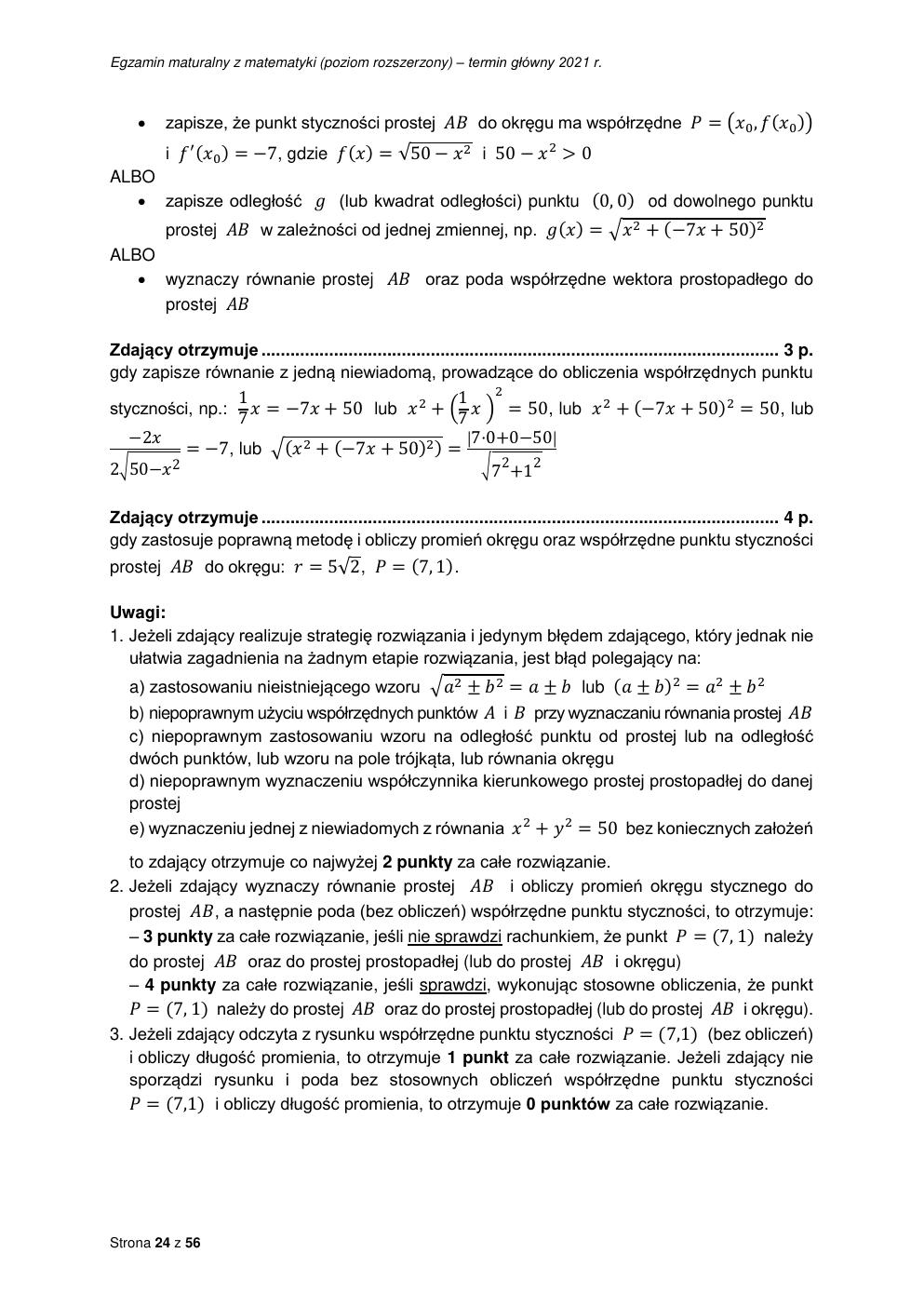 odpowiedzi - matematyka rozszerzony - matura 2021 - maj-24