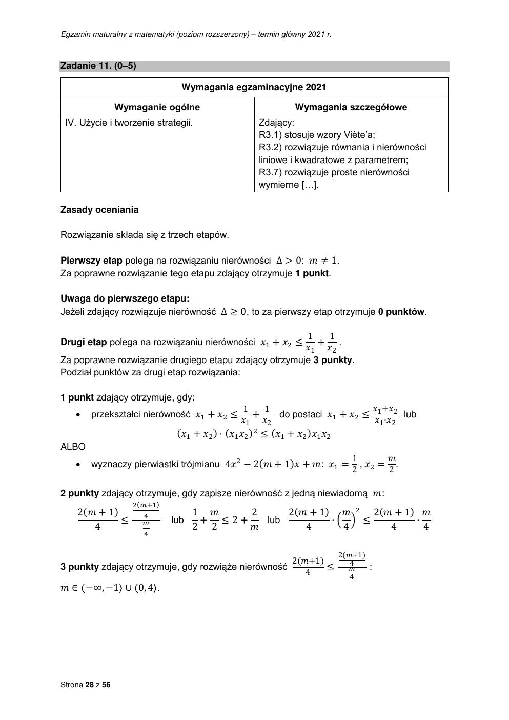 odpowiedzi - matematyka rozszerzony - matura 2021 - maj-28