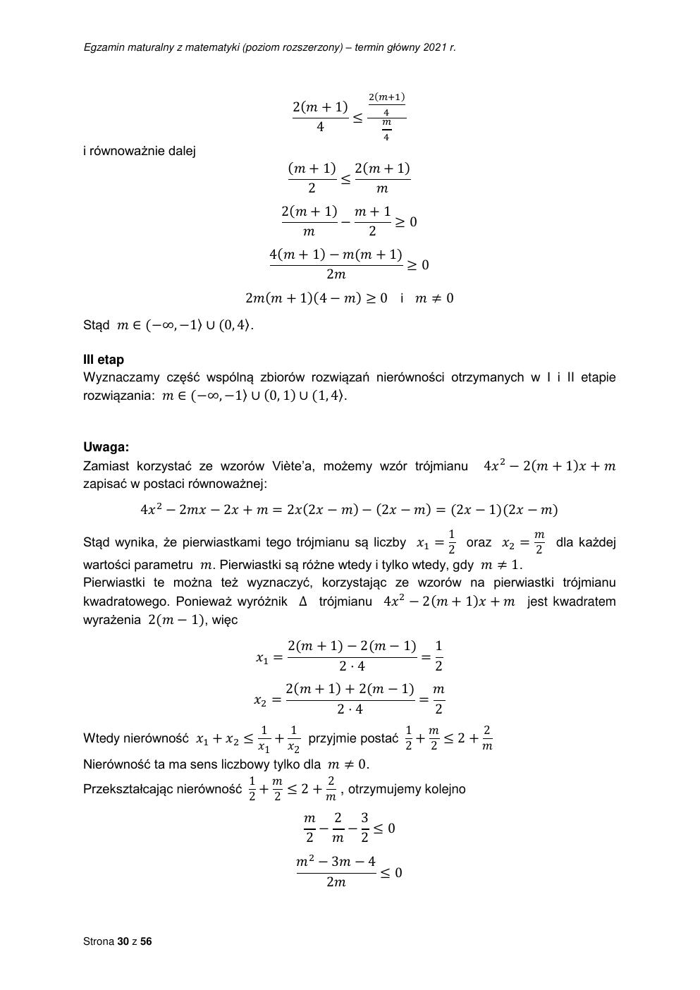 odpowiedzi - matematyka rozszerzony - matura 2021 - maj-30