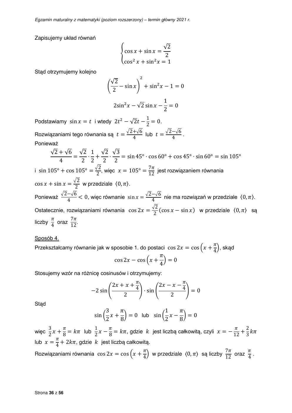 odpowiedzi - matematyka rozszerzony - matura 2021 - maj-36