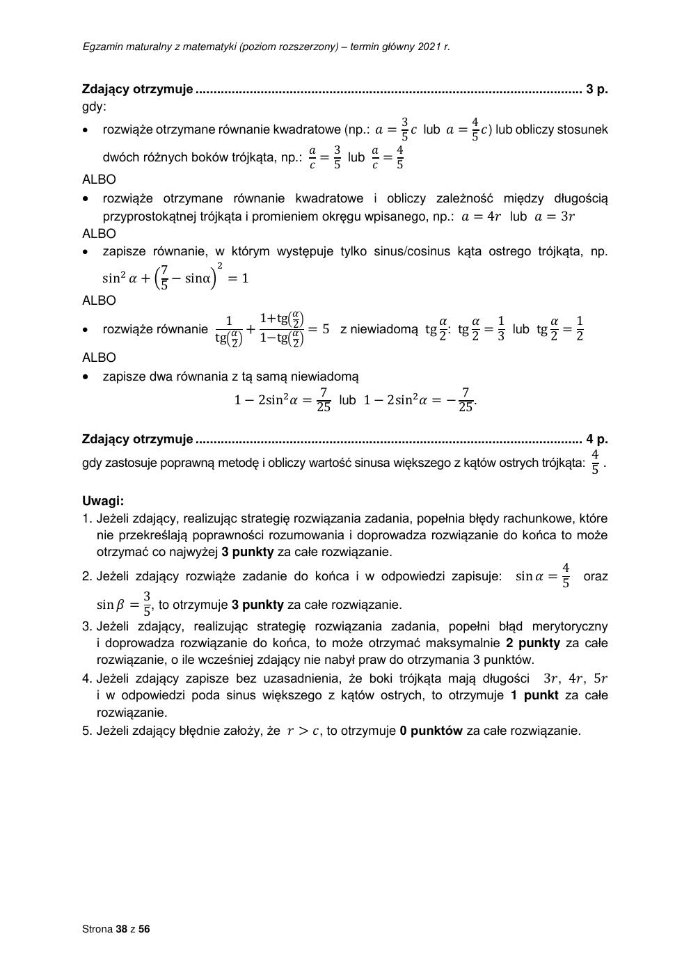 odpowiedzi - matematyka rozszerzony - matura 2021 - maj-38