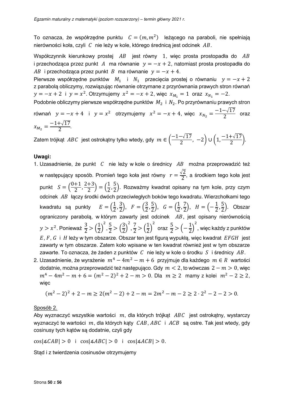 odpowiedzi - matematyka rozszerzony - matura 2021 - maj-50