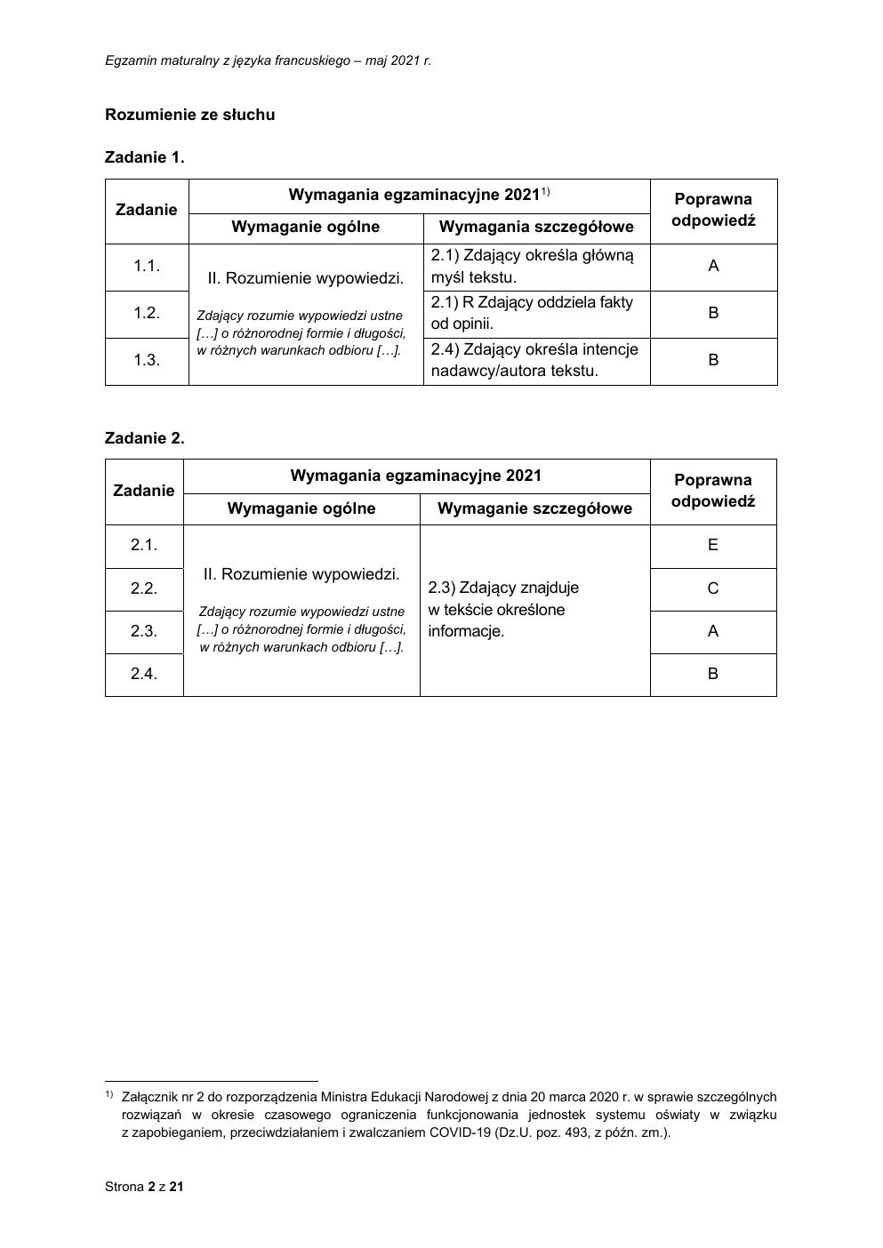 odpowiedzi - język francuski rozszerzony - matura 2021 - maj-02