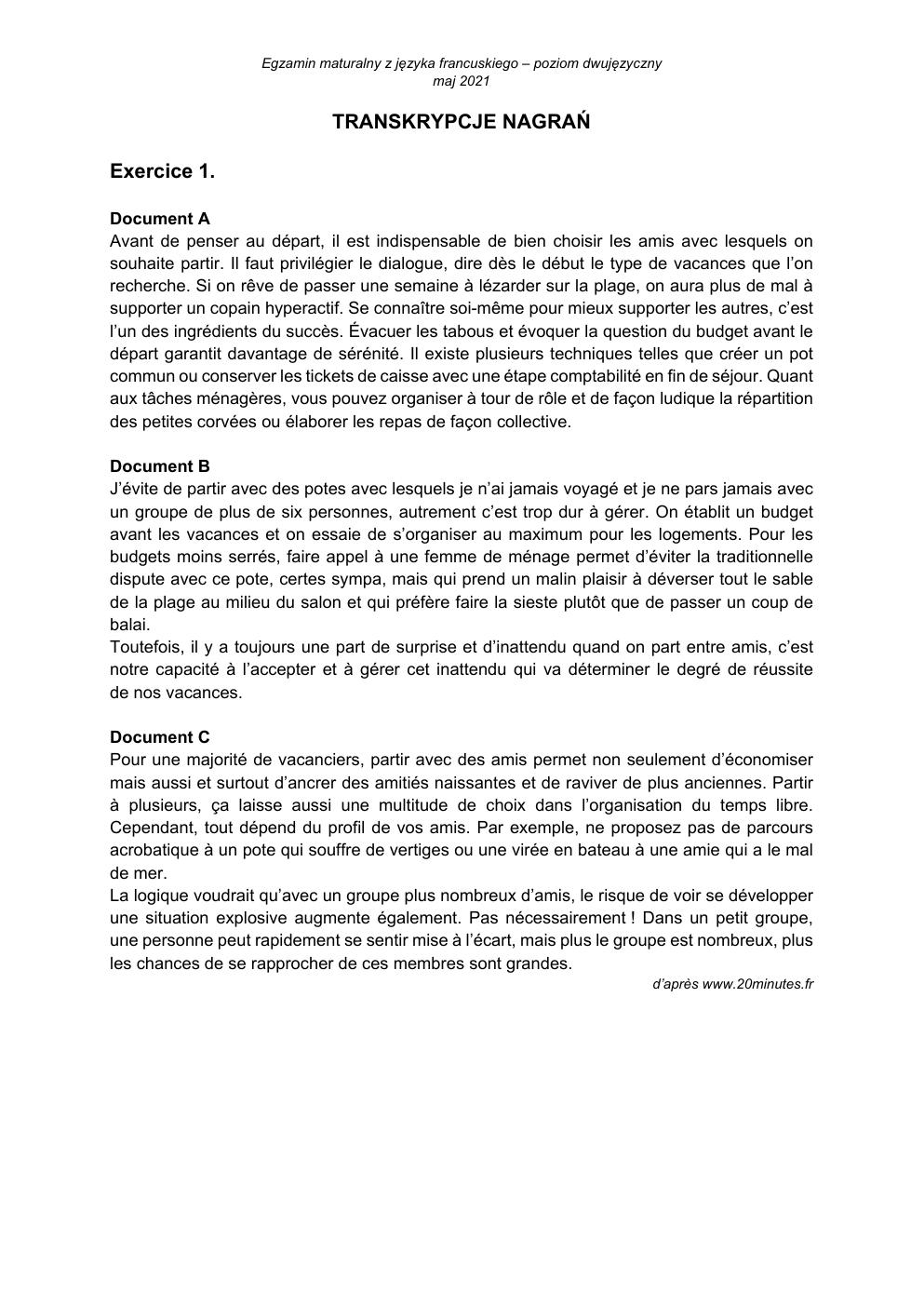 transkrypcja - język francuski dwujęzyczny - matura 2021 - maj-1