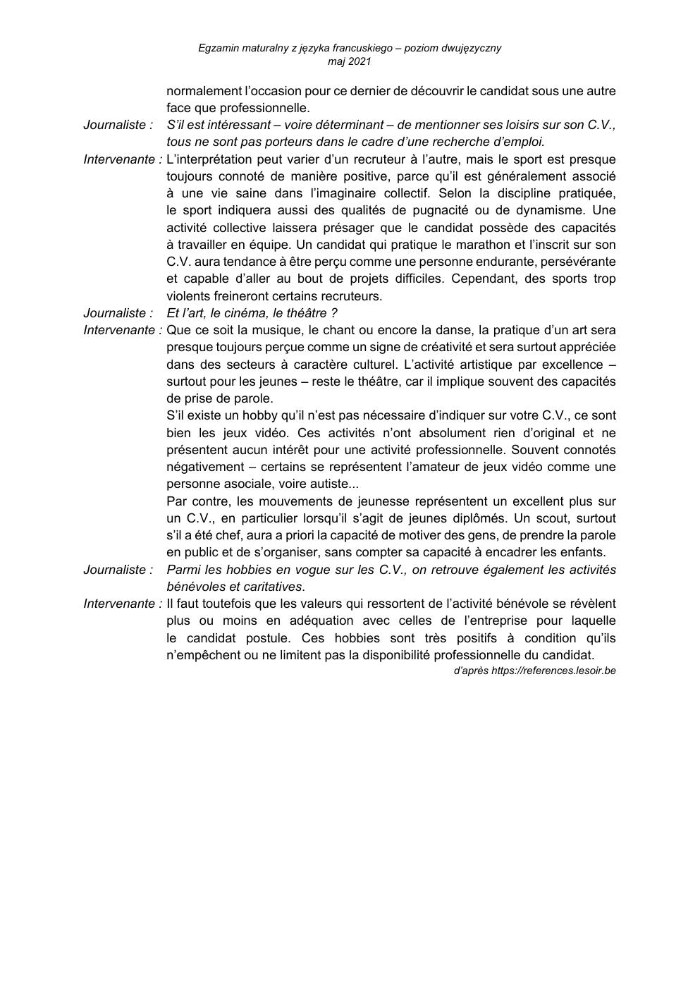 transkrypcja - język francuski dwujęzyczny - matura 2021 - maj-4