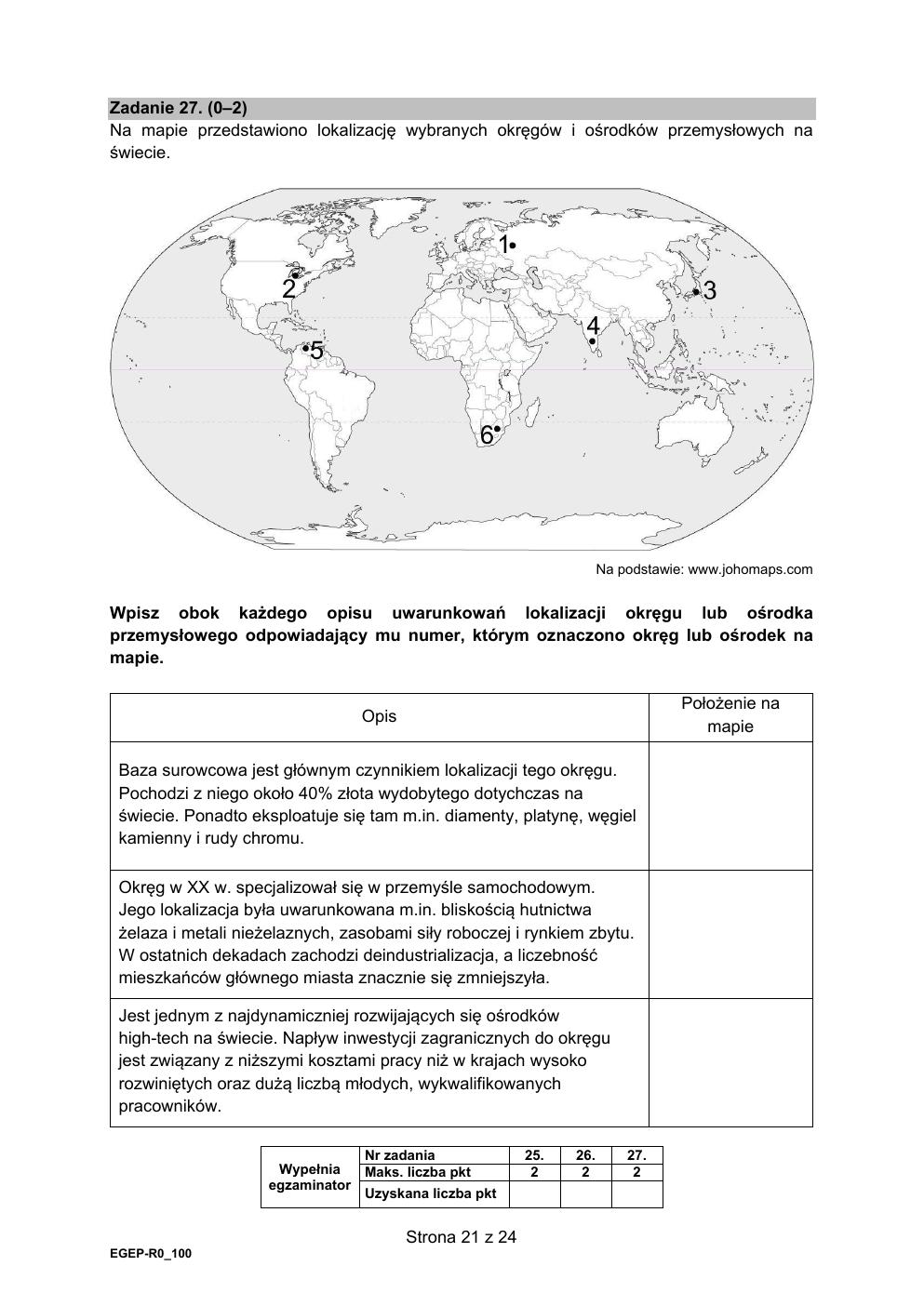 arkusz - geografia rozszerzony - matura 2021 - maj-21
