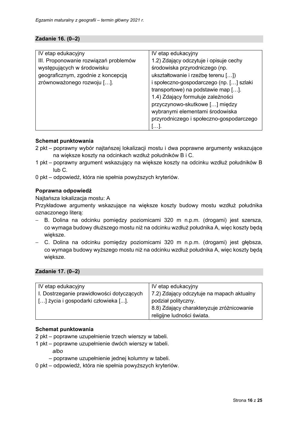 odpowiedzi - geografia rozszerzony - matura 2021 - maj-16