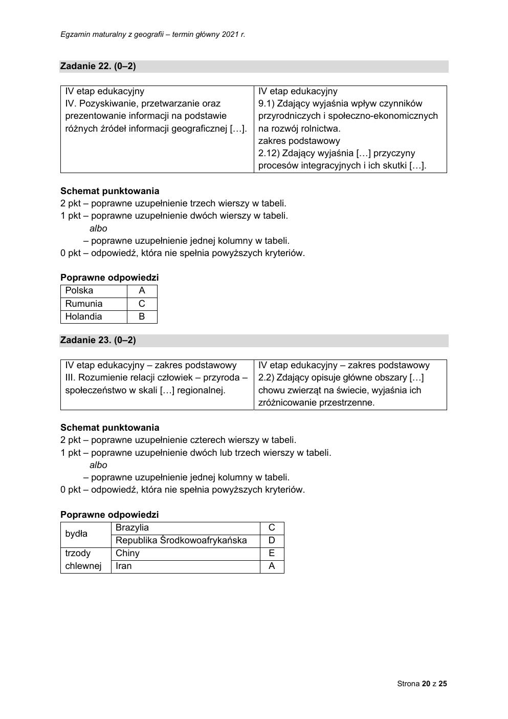 odpowiedzi - geografia rozszerzony - matura 2021 - maj-20