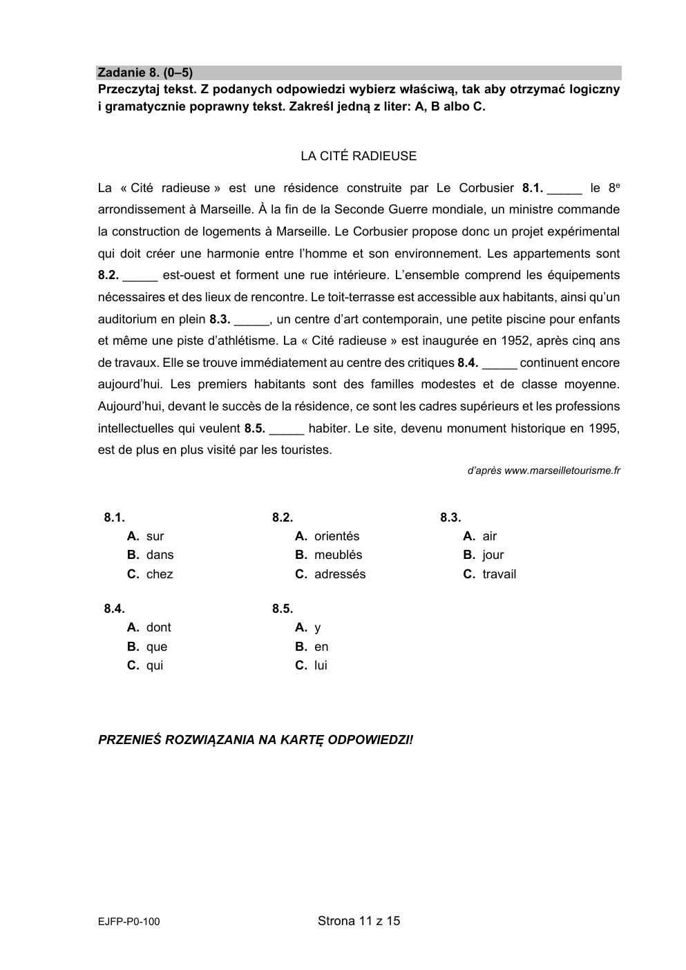 arkusz - język francuski podstawowy - matura 2021 - maj-11