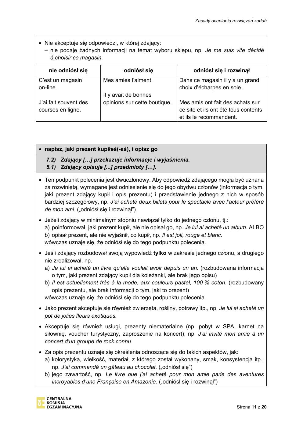 odpowiedzi - język francuski podstawowy - matura 2021 - maj-11