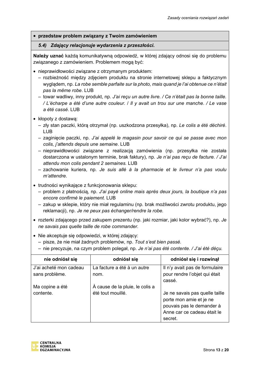 odpowiedzi - język francuski podstawowy - matura 2021 - maj-13