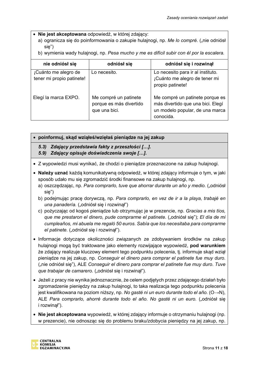 odpowiedzi - język hiszpański podstawowy - matura 2021 - maj-11