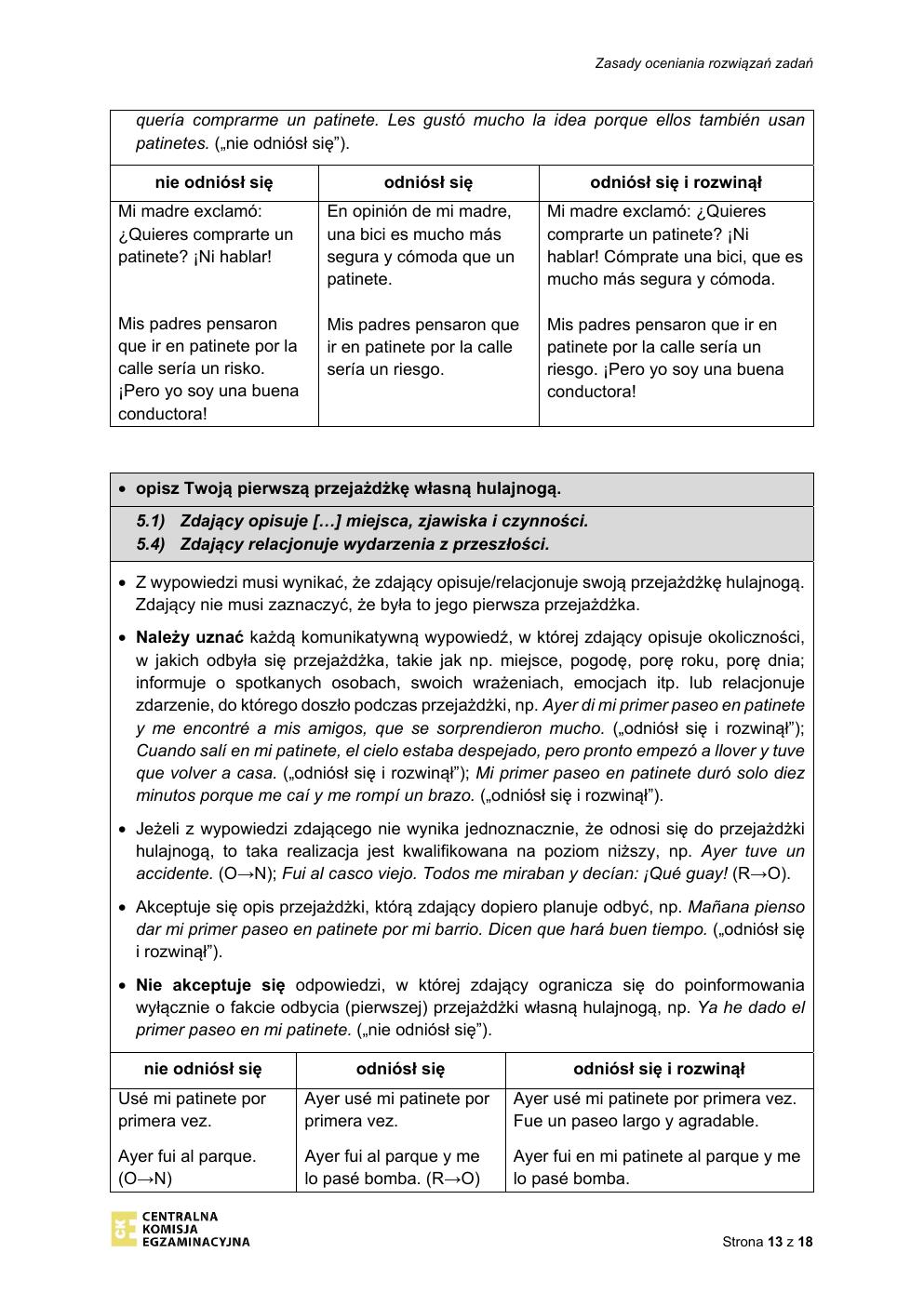 odpowiedzi - język hiszpański podstawowy - matura 2021 - maj-13