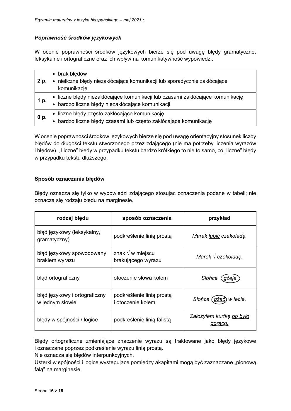 odpowiedzi - język hiszpański podstawowy - matura 2021 - maj-16