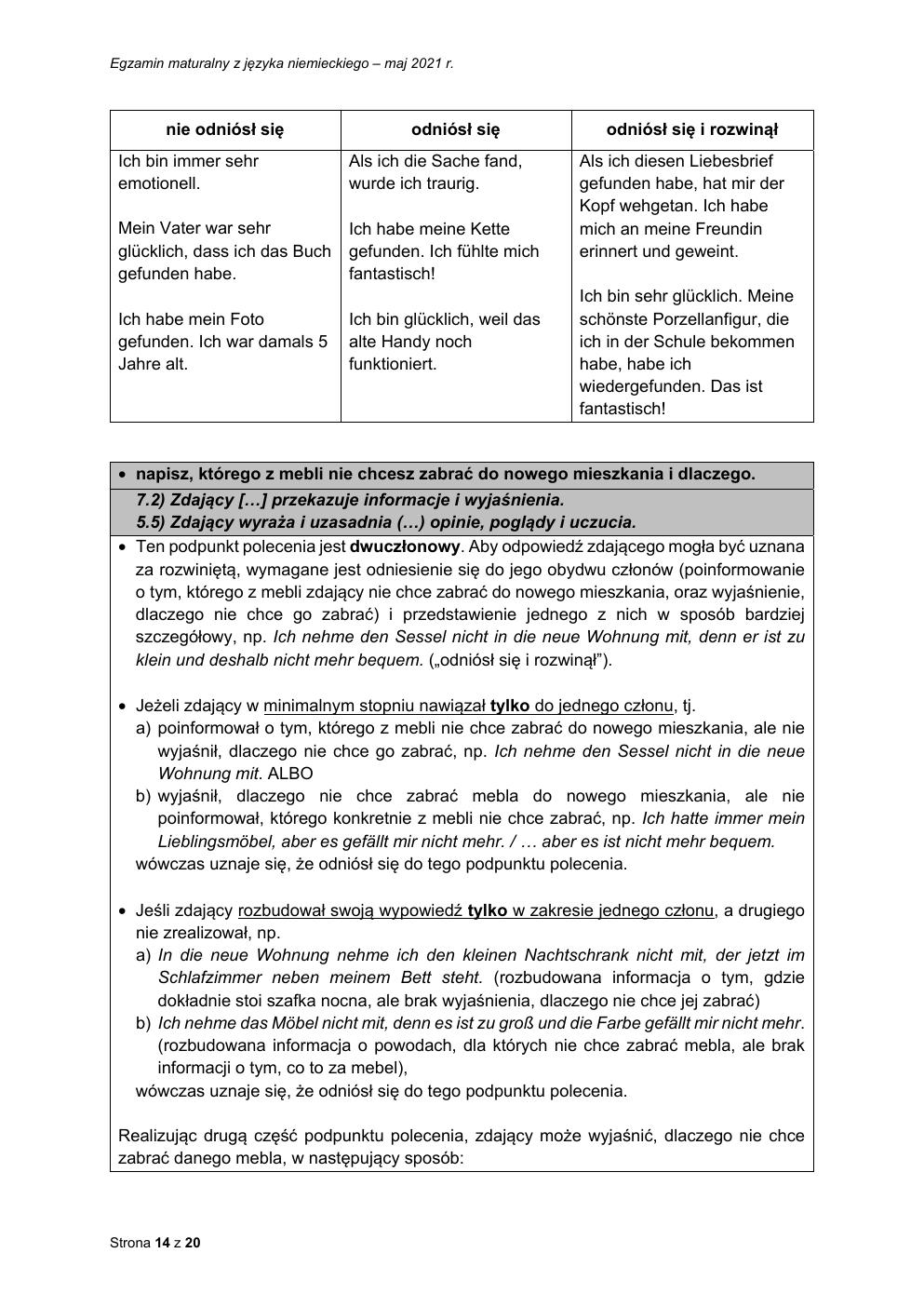 odpowiedzi - język niemiecki podstawowy - matura 2021 - maj-14