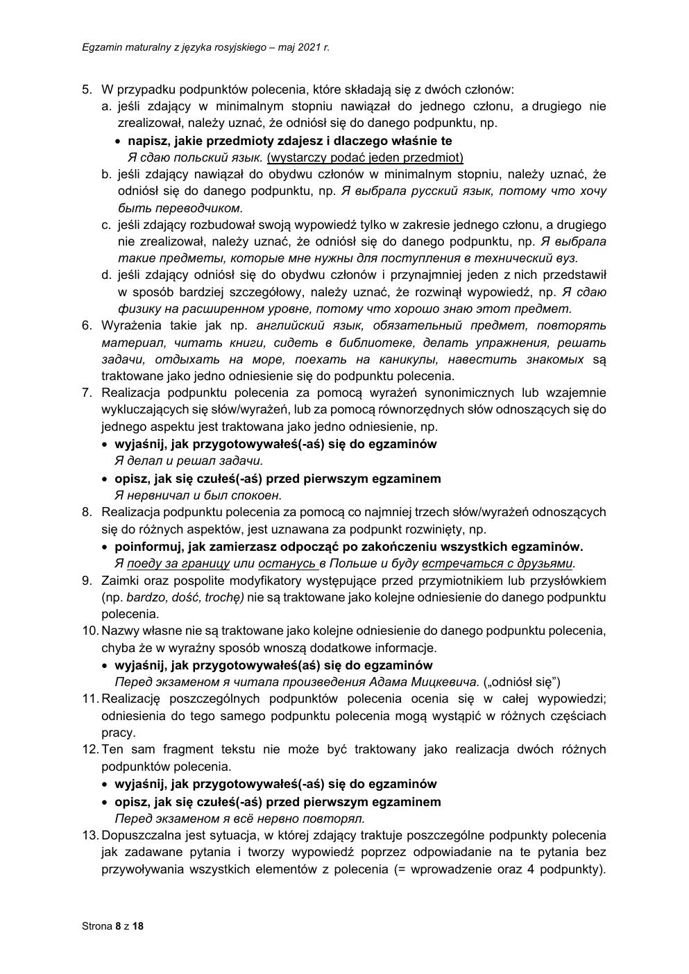 odpowiedzi - język rosyjski podstawowy - matura 2021 - maj-08