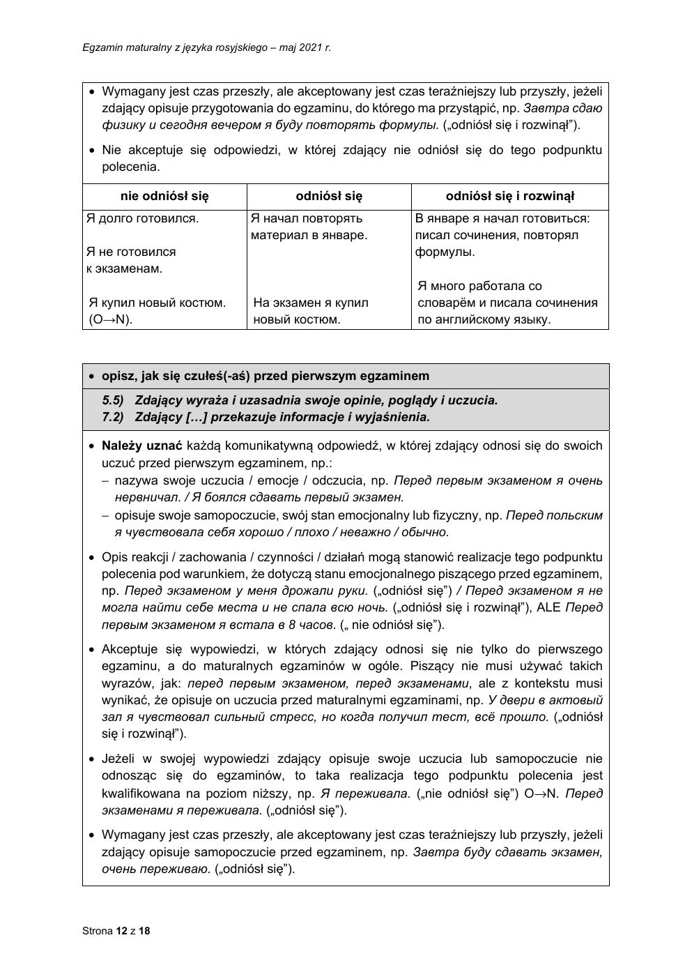 odpowiedzi - język rosyjski podstawowy - matura 2021 - maj-12
