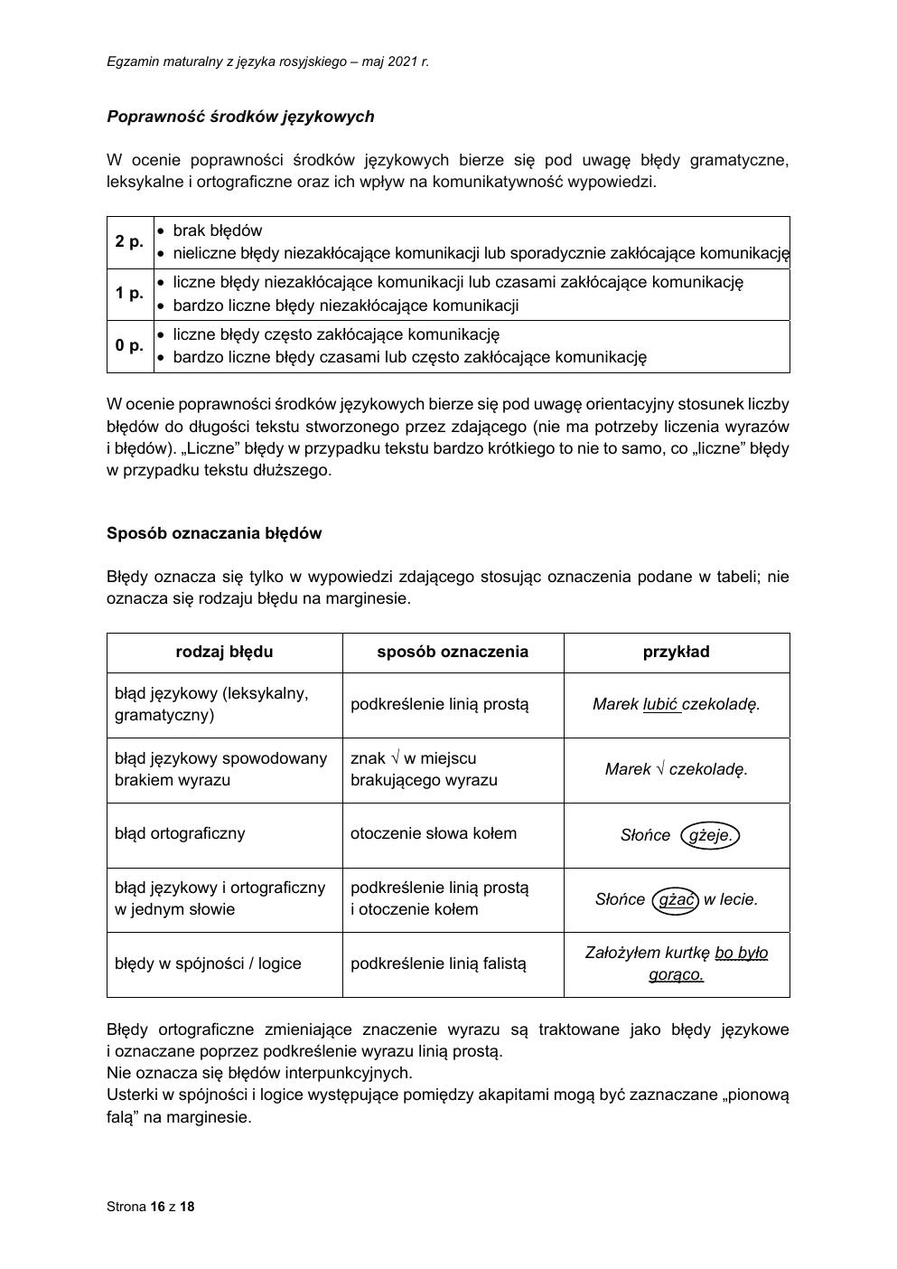 odpowiedzi - język rosyjski podstawowy - matura 2021 - maj-16