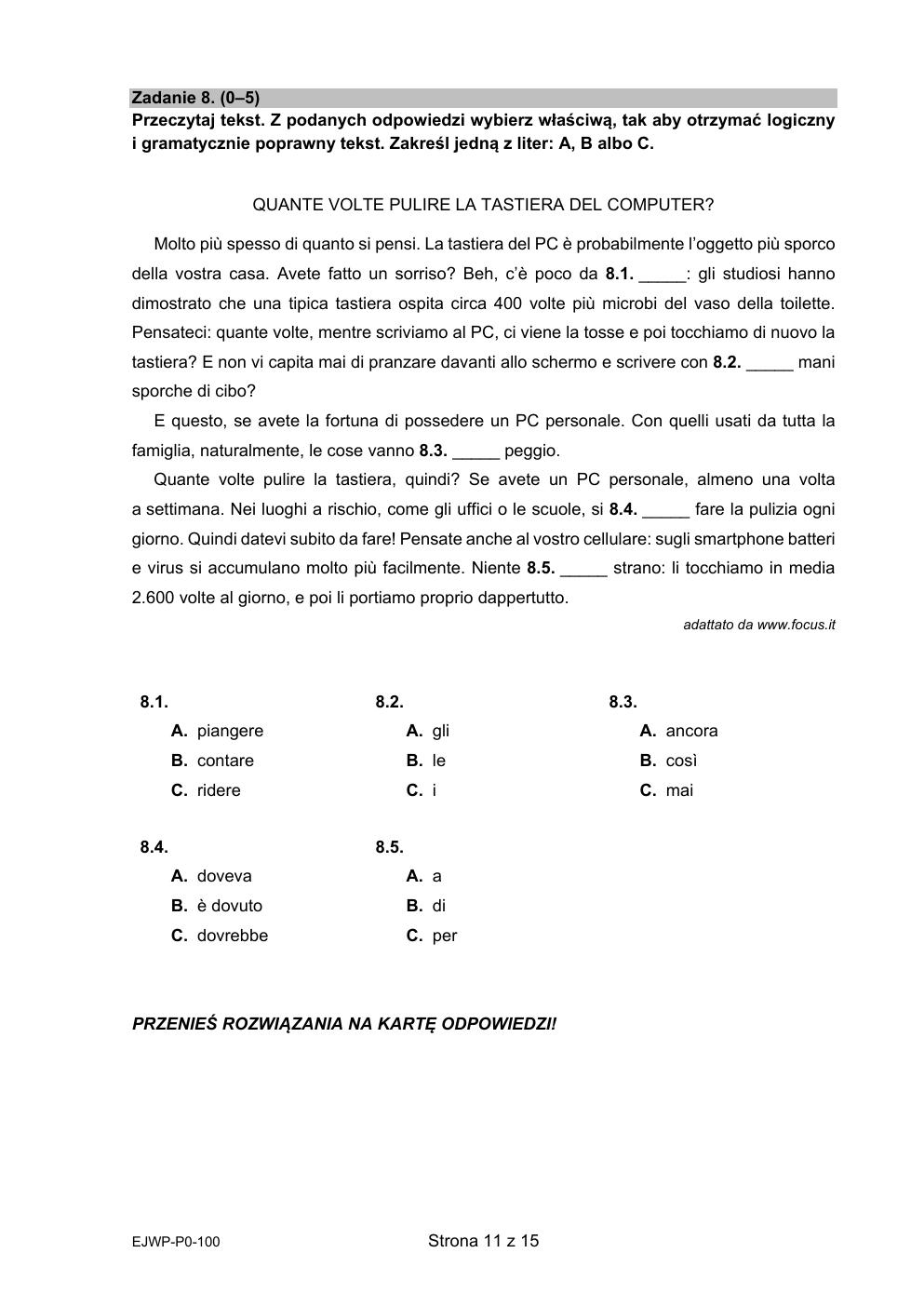 arkusz - język włoski podstawowy - matura 2021 - maj-11