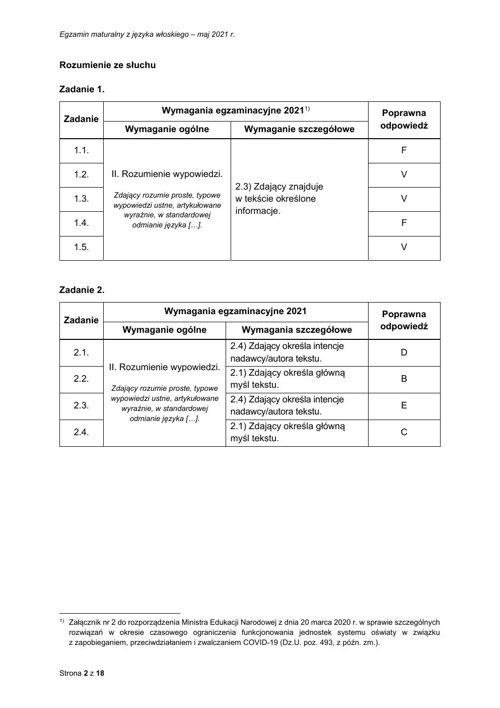 odpowiedzi - język włoski podstawowy - matura 2021 - maj-02