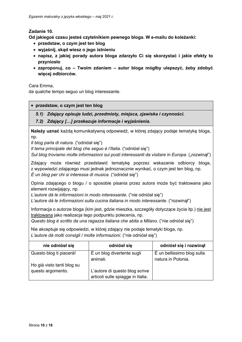 odpowiedzi - język włoski podstawowy - matura 2021 - maj-10