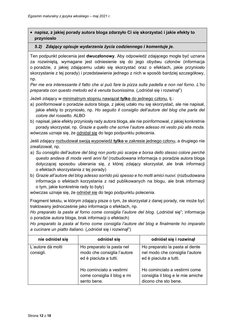 odpowiedzi - język włoski podstawowy - matura 2021 - maj-12