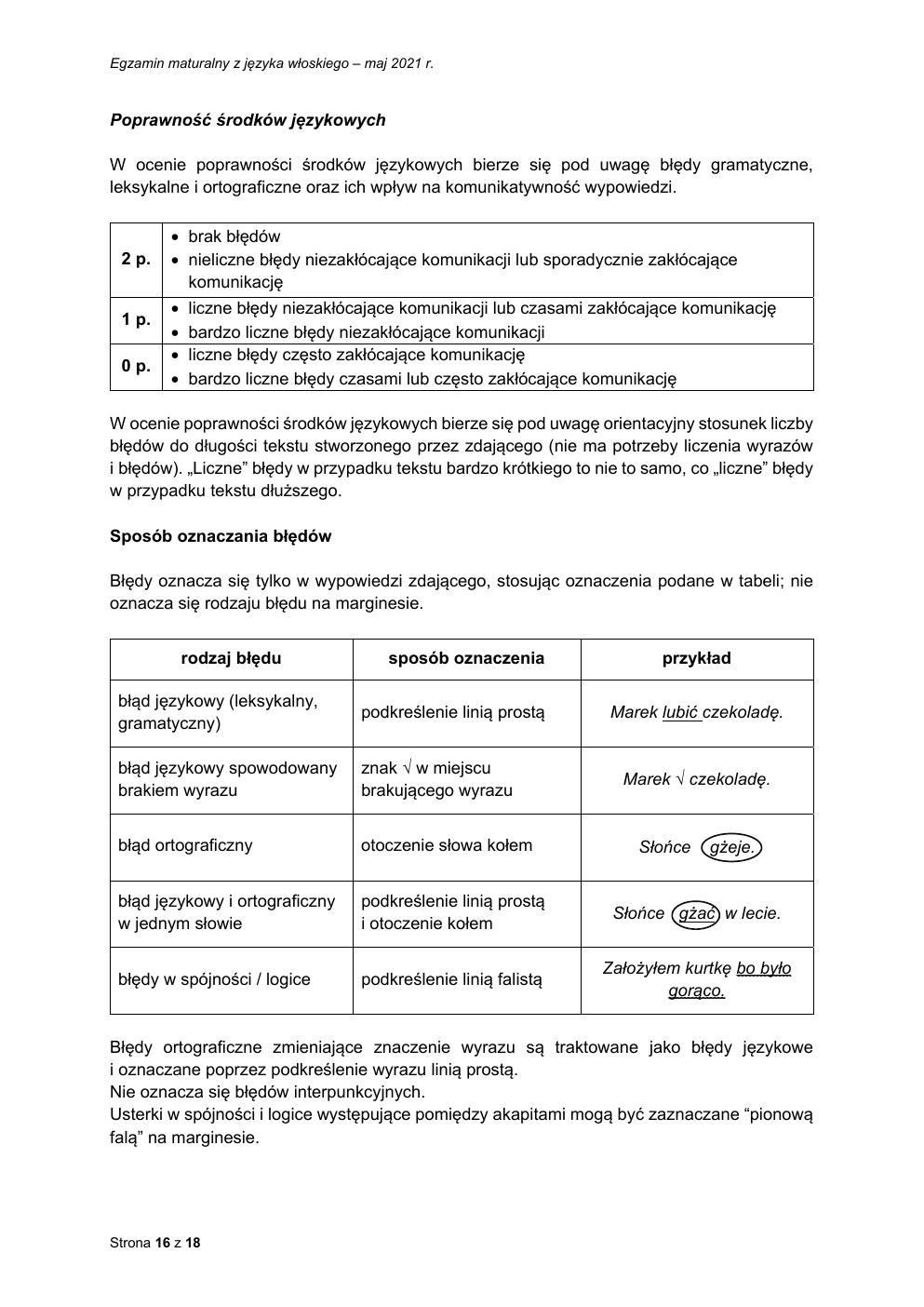 odpowiedzi - język włoski podstawowy - matura 2021 - maj-16