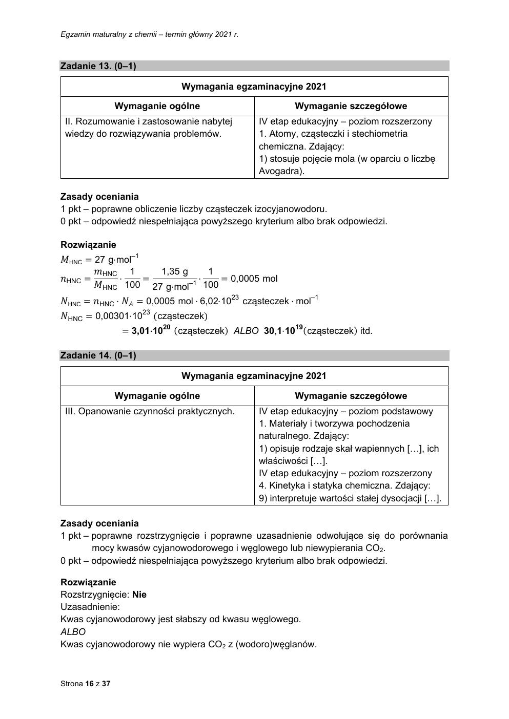 odpowiedzi - chemia rozszerzony - matura 2021 - maj-16