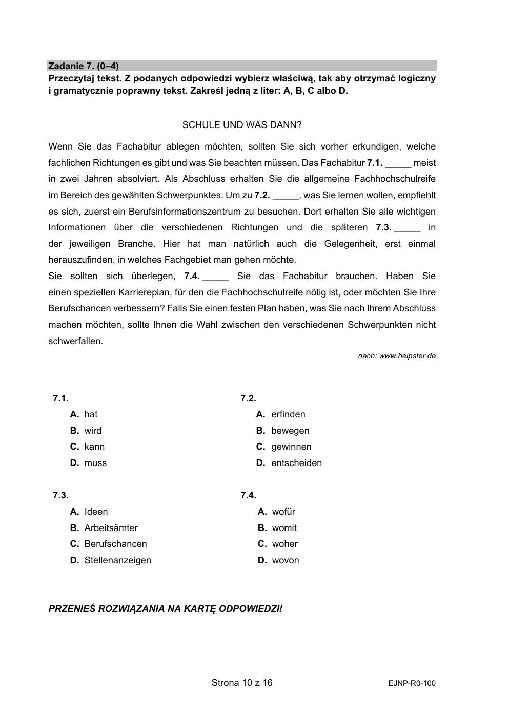 arkusz - język niemiecki rozszerzony - matura 2021 - maj-10
