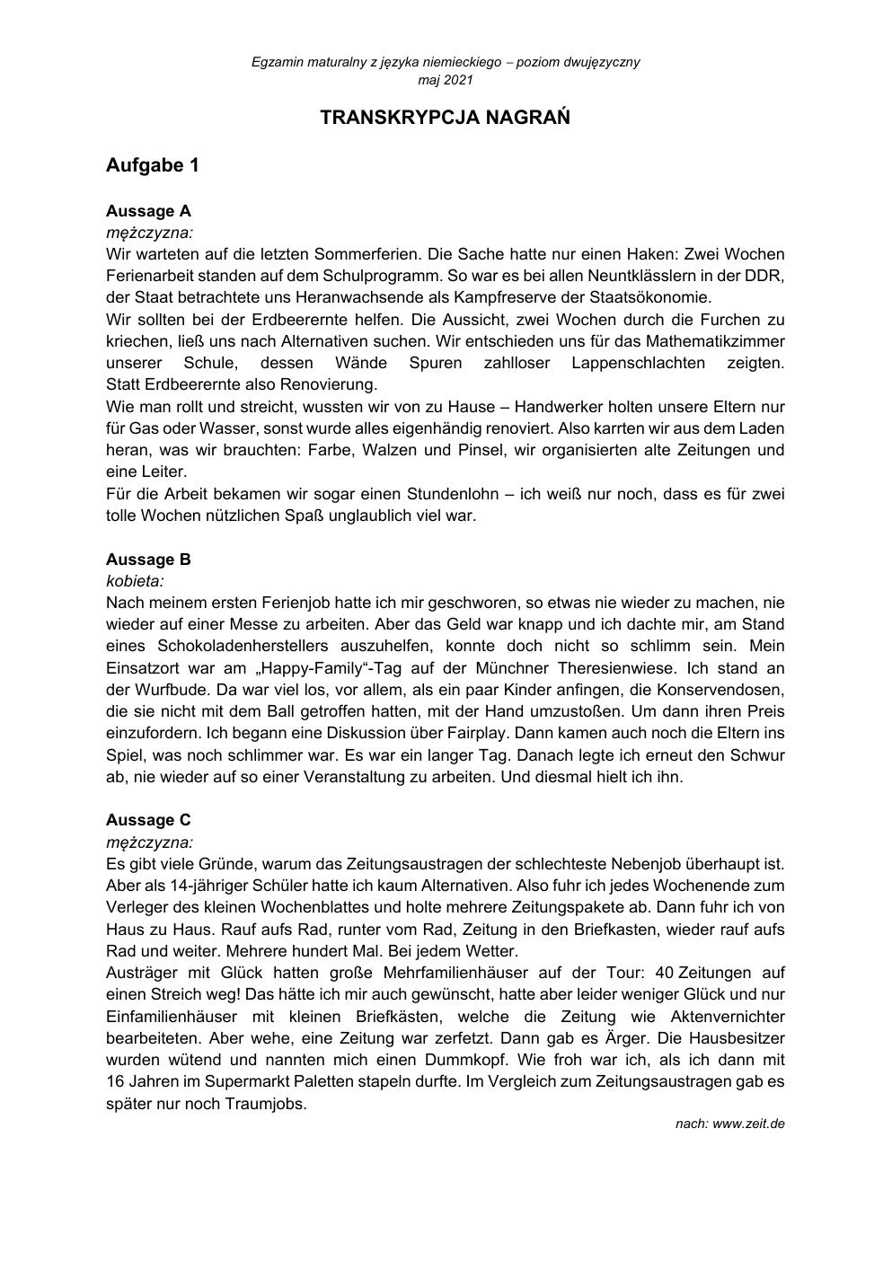 transkrypcja - język niemiecki dwujęzyczny - matura 2021 - maj-1