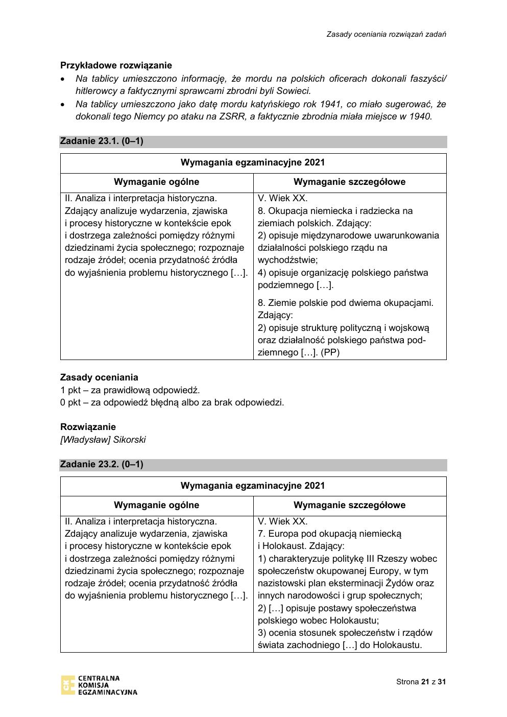 odpowiedzi - historia rozszerzony - matura 2021 - maj-21