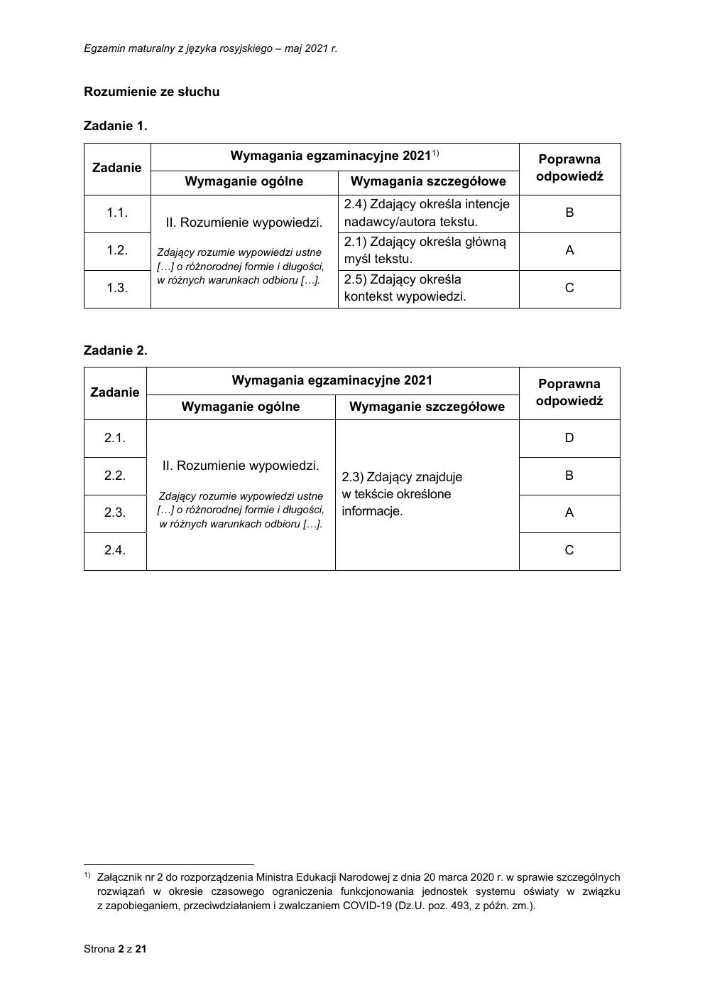 odpowiedzi - język rosyjski rozszerzony - matura 2021 - maj-02