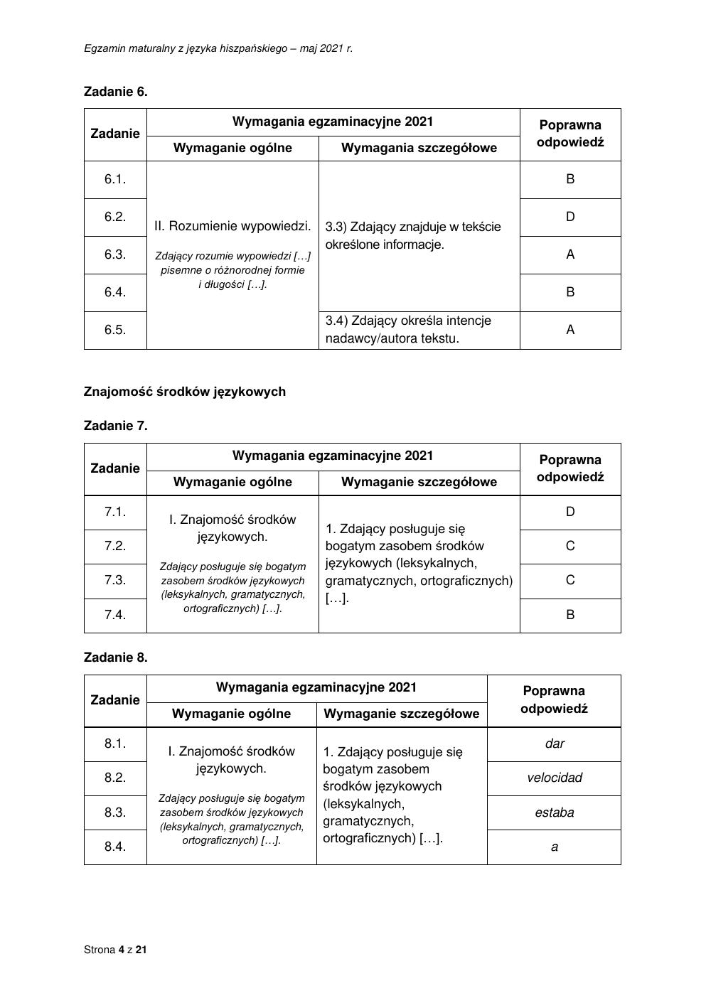 odpowiedzi - język hiszpański rozszerzony - matura 2021 - maj-04