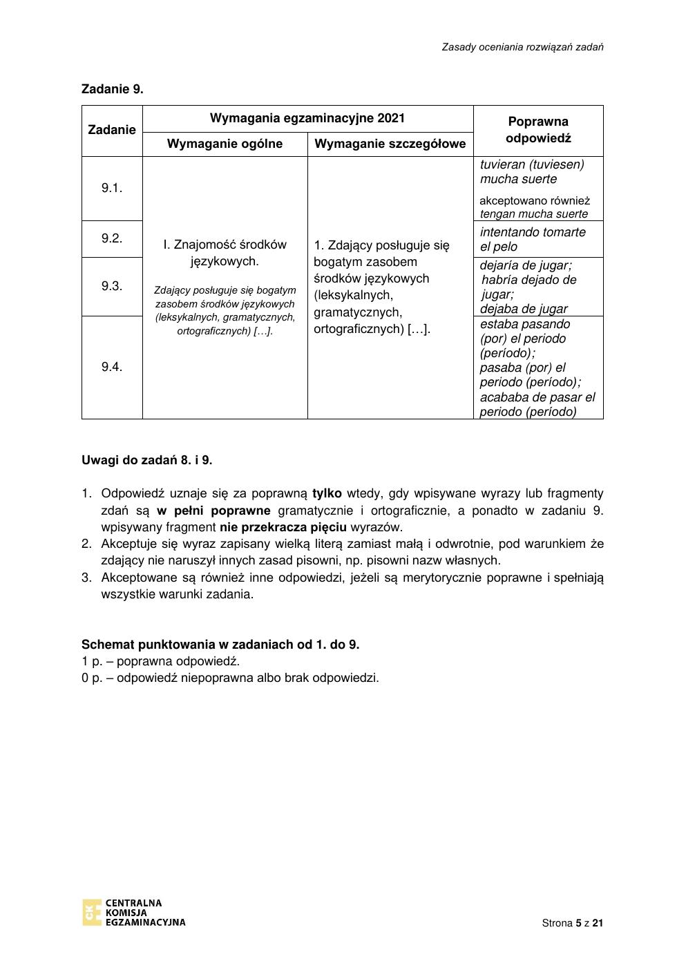 odpowiedzi - język hiszpański rozszerzony - matura 2021 - maj-05