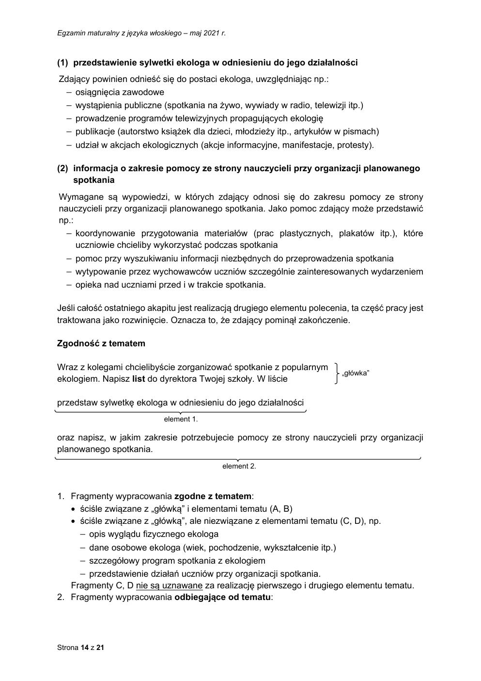 odpowiedzi - język włoski rozszerzony - matura 2021 - maj-14