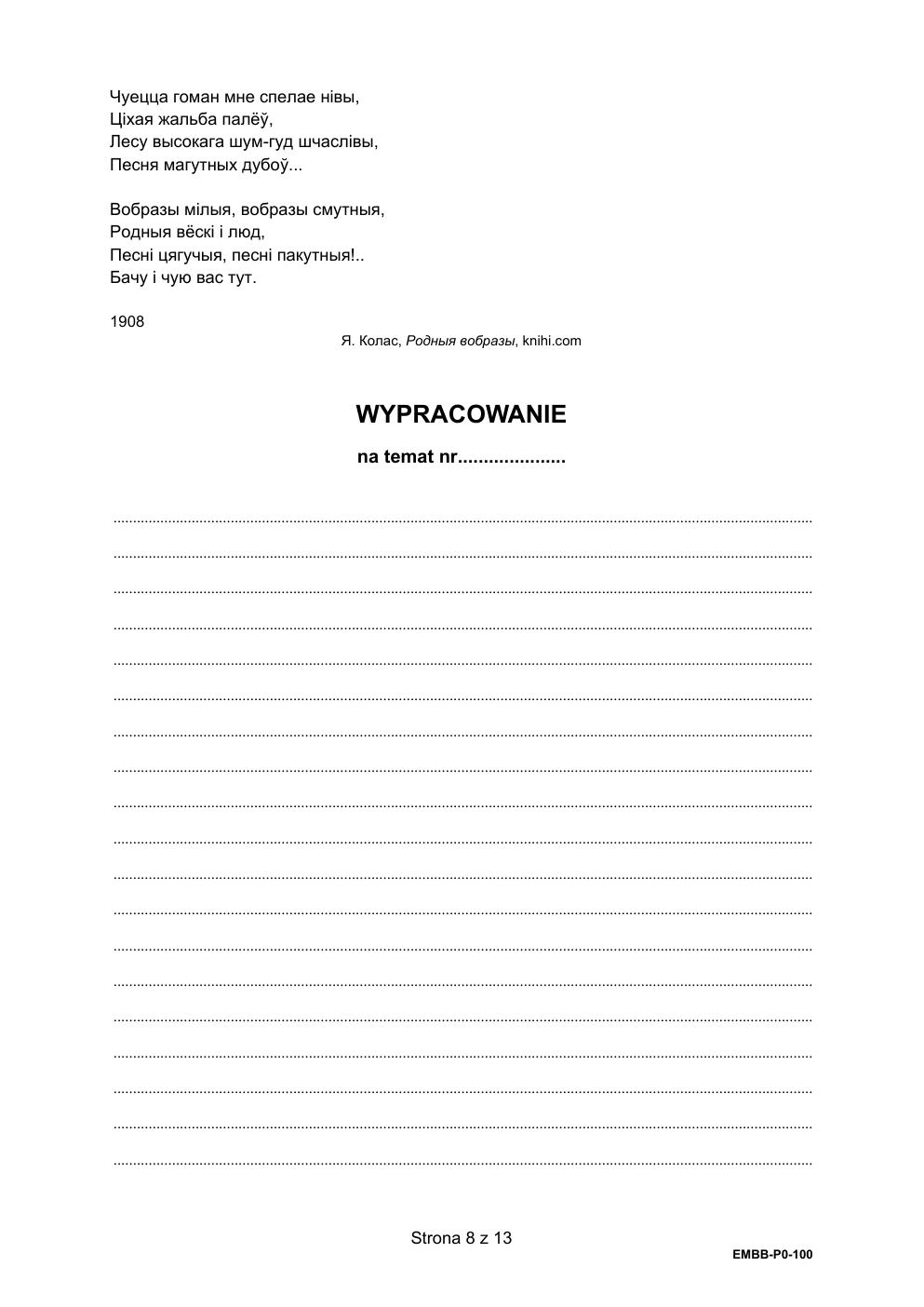 język białoruski podstawowy - matura maj 2021 - arkusz-08