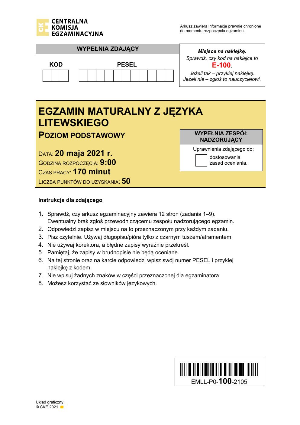 język litewski podstawowy - matura maj 2021 - arkusz-01
