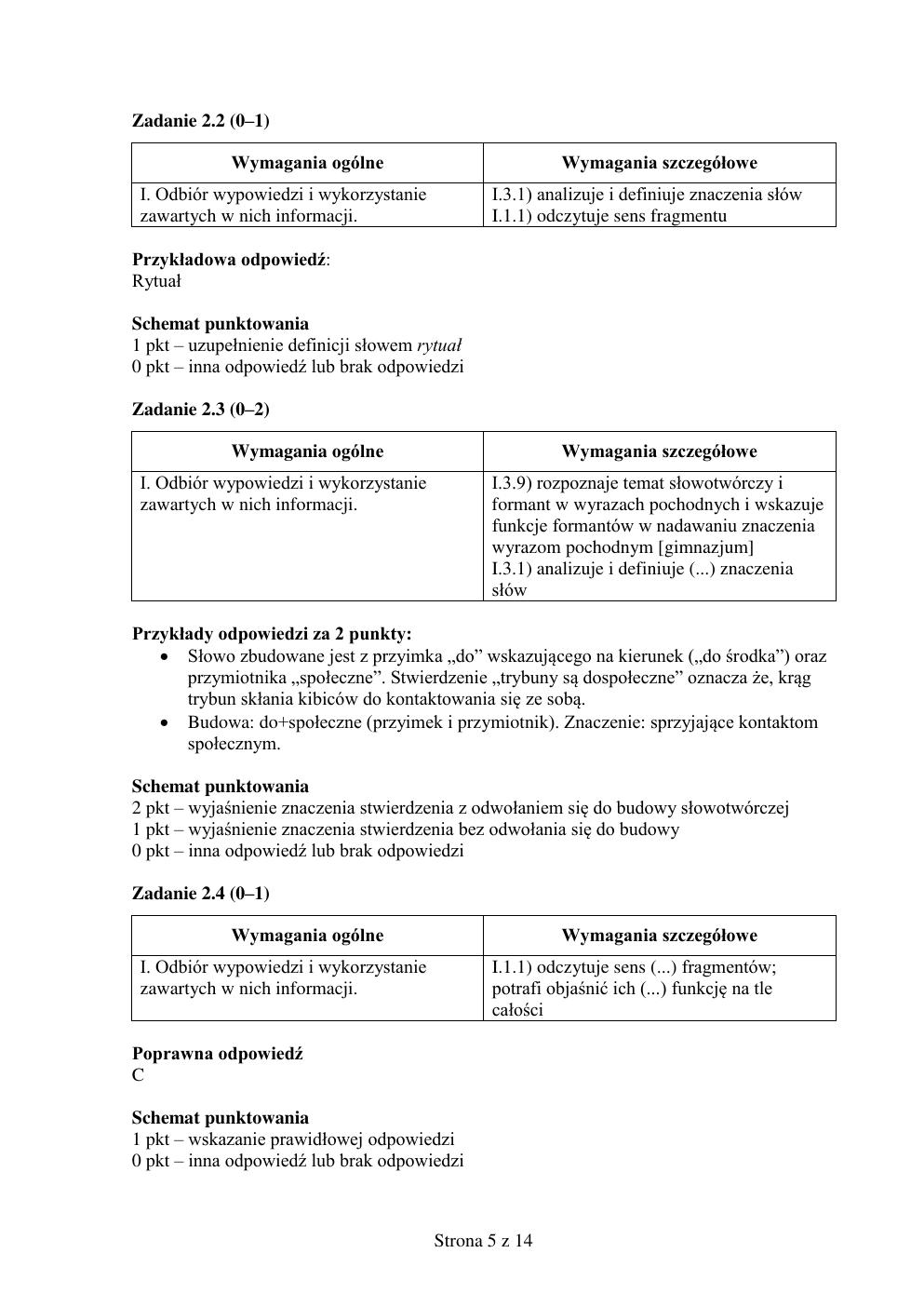 zasady oceniania - odpowiedzi - polski podstawowy - matura 2015 przykładowa-05
