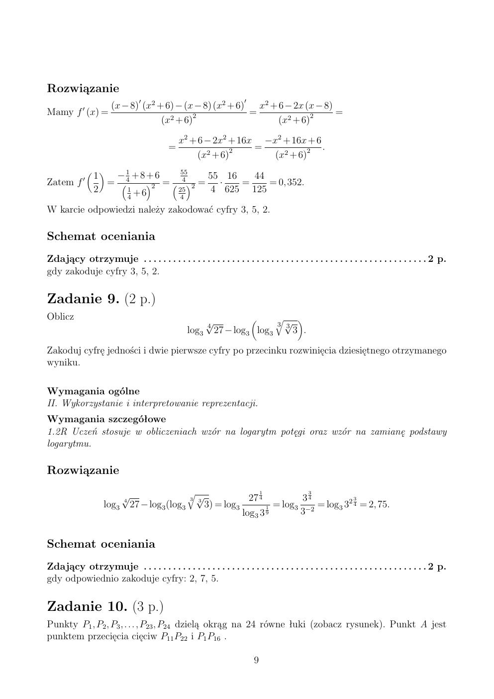 zasady oceniania - odpowiedzi - matematyka rozszerzony - matura 2015 przykładowa-09