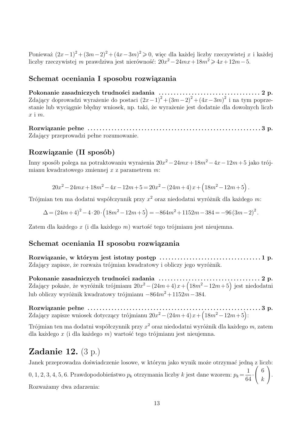 zasady oceniania - odpowiedzi - matematyka rozszerzony - matura 2015 przykładowa-13