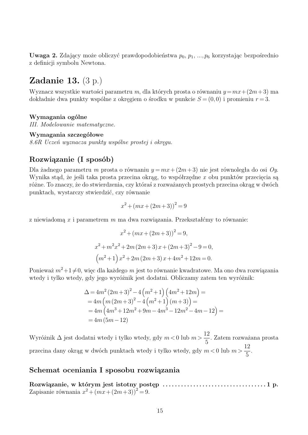 zasady oceniania - odpowiedzi - matematyka rozszerzony - matura 2015 przykładowa-15