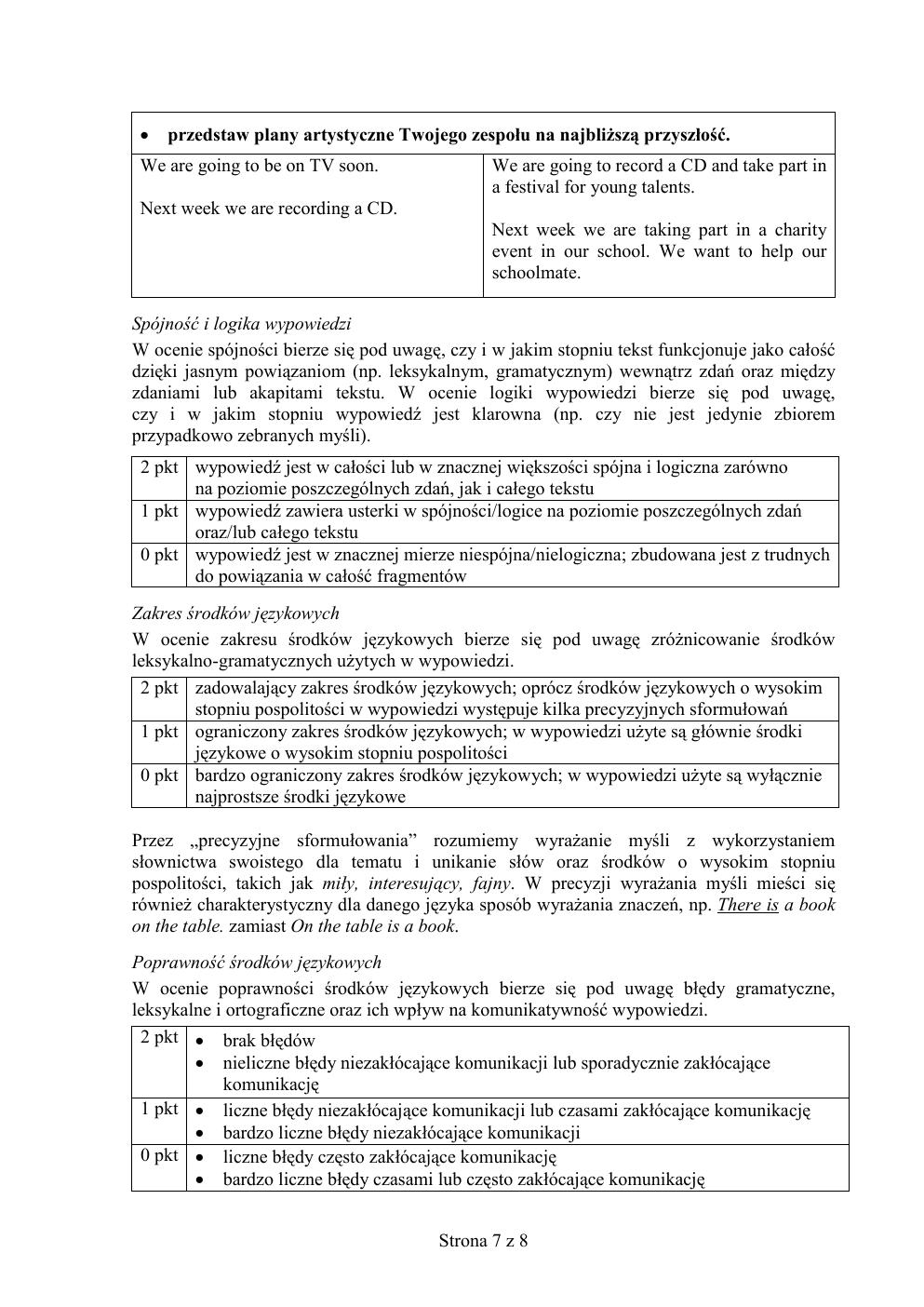 zasady oceniania - odpowiedzi - angielski podstawowy - matura 2015 przykładowa-7