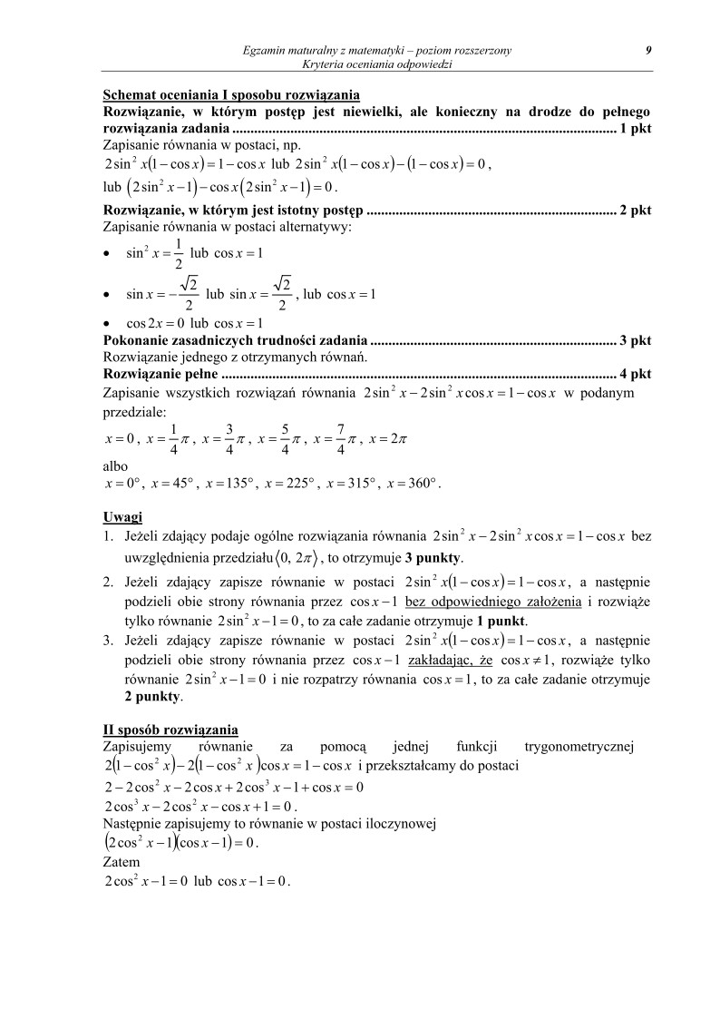 Odpowiedzi - matematyka, p. rozszerzony, matura 2011-strona-09