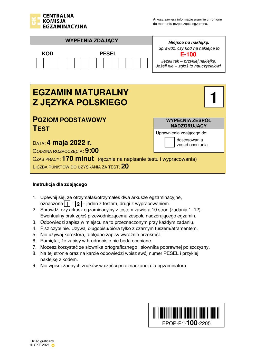Arkusz 1 – test - język polski podstawowy - matura 2022 - maj-01
